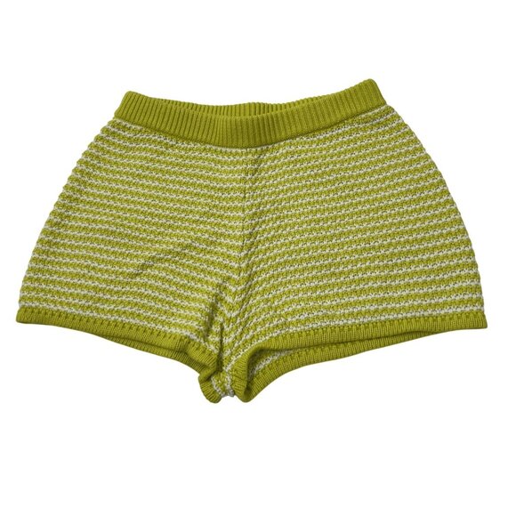 Venroy Striped Cotton Knit Short in Chartreuse/Off White Stripe - Picture 1 of 5